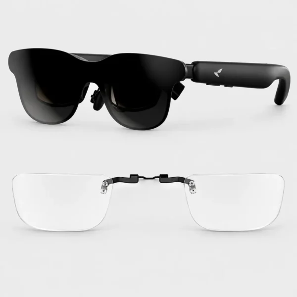 RayNeo GT glasses shown with the matching prescription lens insert