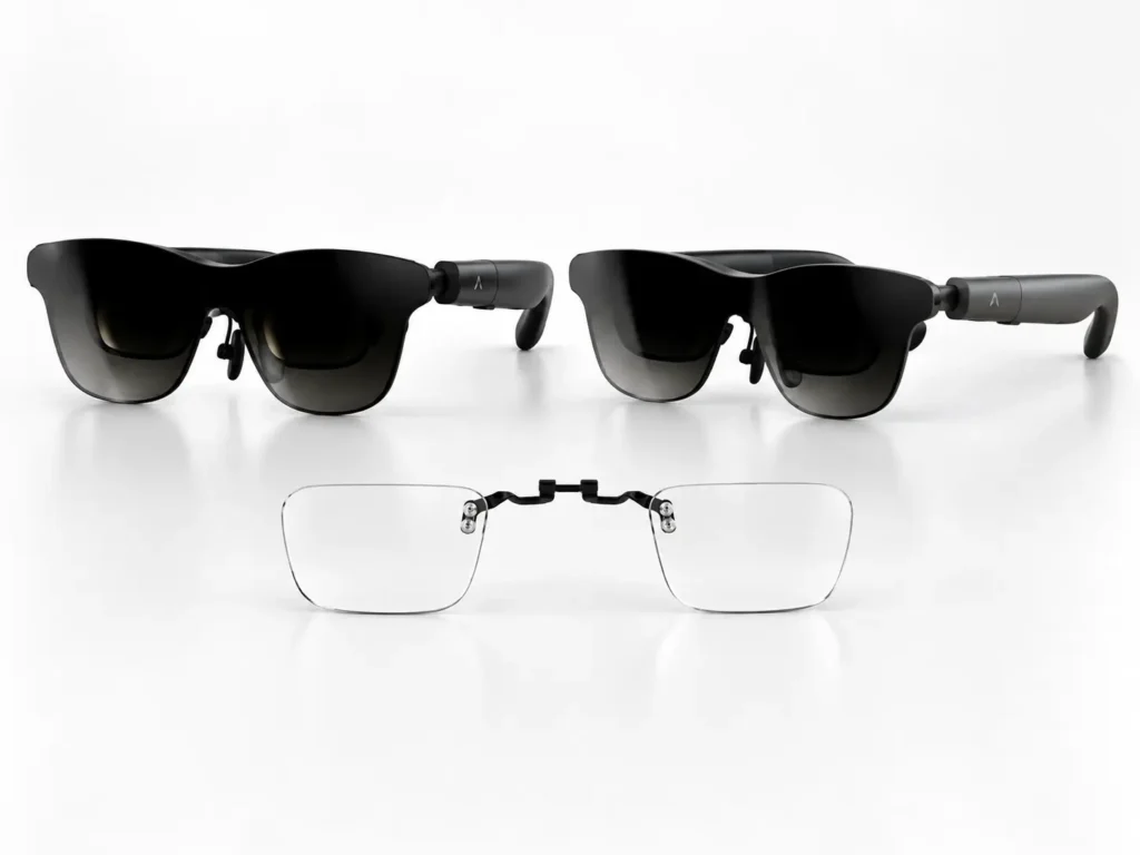 RayNeo GT and GT Max shown side by side to compare their different IPD fitting approaches.